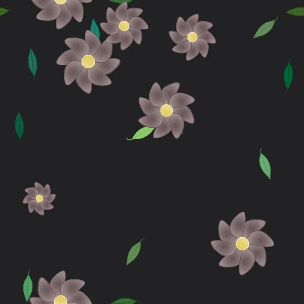 Flores Abstractas Con Hojas Patrón Sin Costura Ilustración Vectorial — Vector de stock