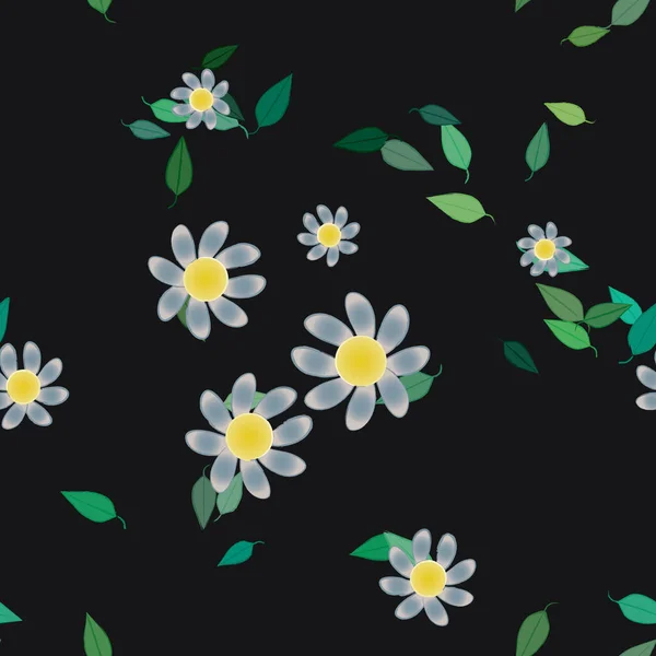 Eenvoudige Bloemen Met Groene Bladeren Vrije Samenstelling Vector Illustratie — Stockvector