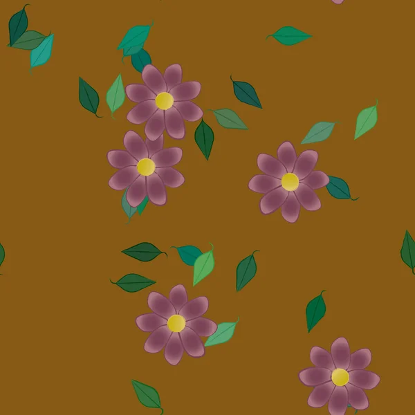 Flores Abstractas Con Hojas Patrón Sin Costura Ilustración Vectorial — Vector de stock