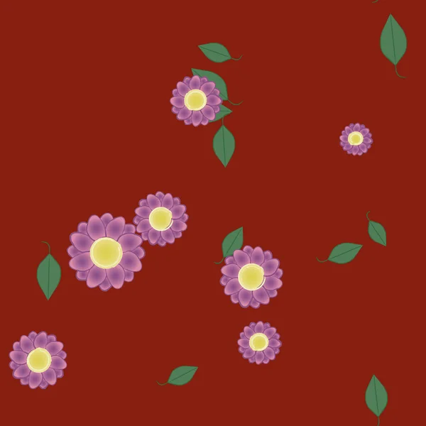 Flores Abstractas Con Hojas Patrón Sin Costura Ilustración Vectorial — Vector de stock