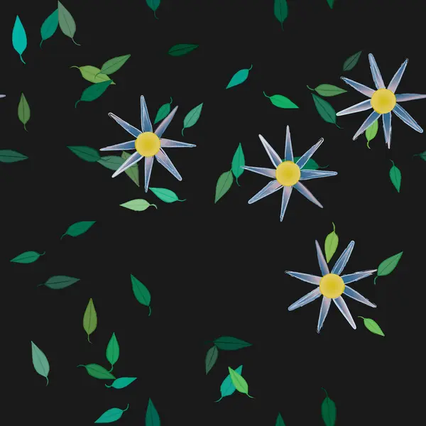 Eenvoudige Bloemen Met Groene Bladeren Vrije Samenstelling Vector Illustratie — Stockvector