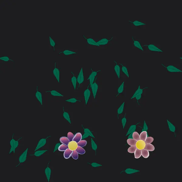 Flores Simples Con Hojas Verdes Composición Libre Ilustración Vectorial — Vector de stock