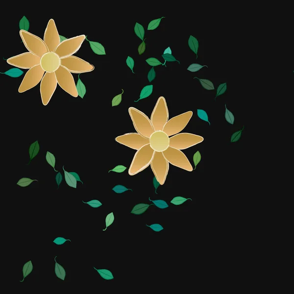 Fleurs Simples Avec Des Feuilles Vertes Composition Libre Illustration Vectorielle — Image vectorielle