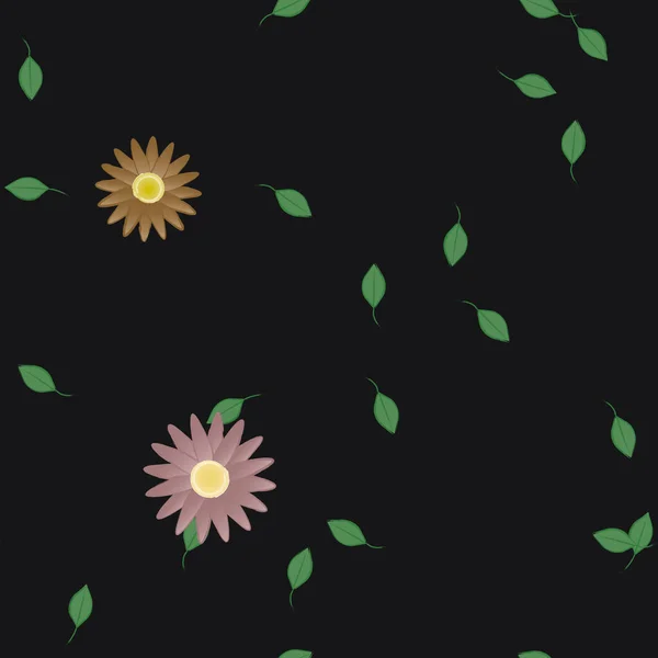 Fleurs Simples Avec Des Feuilles Vertes Composition Libre Illustration Vectorielle — Image vectorielle