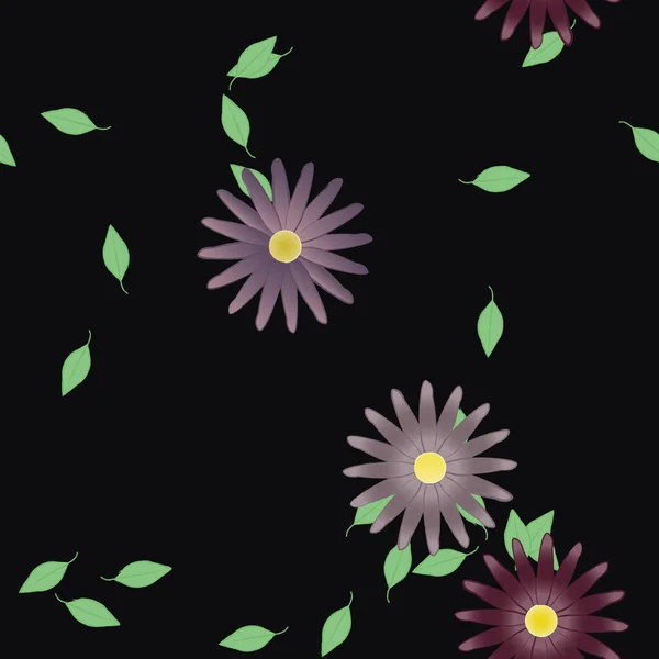 Flores Abstractas Con Hojas Patrón Sin Costura Ilustración Vectorial — Archivo Imágenes Vectoriales