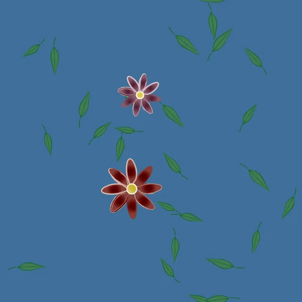 Flores Abstractas Con Hojas Patrón Sin Costura Ilustración Vectorial — Vector de stock