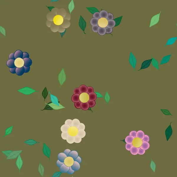 Fleurs Abstraites Avec Des Feuilles Motif Sans Couture Illustration Vectorielle — Image vectorielle