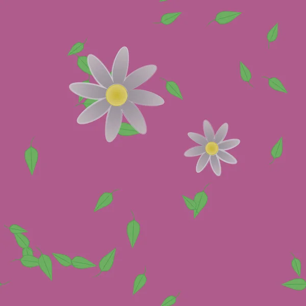 Eenvoudige Bloemen Met Groene Bladeren Vrije Samenstelling Vector Illustratie — Stockvector