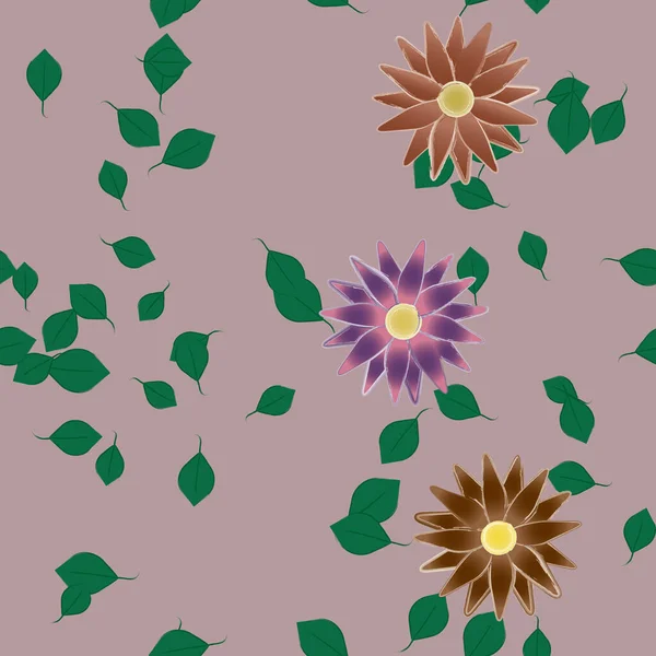 Flores Simples Con Hojas Verdes Composición Libre Ilustración Vectorial — Archivo Imágenes Vectoriales