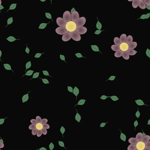 Abstrakta Blommor Med Blad Sömlös Mönster Vektor Illustration — Stock vektor