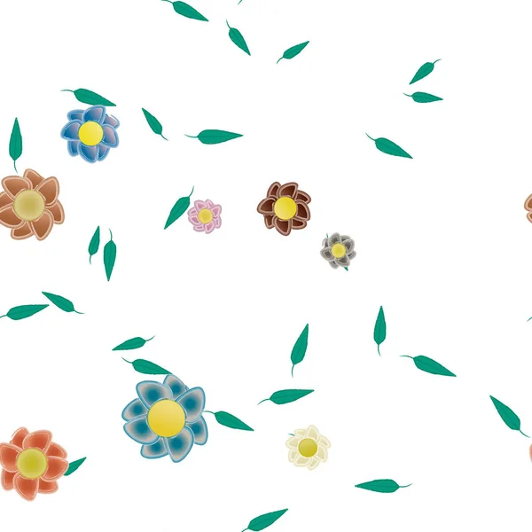 Flores Simples Con Hojas Verdes Composición Libre Ilustración Vectorial — Vector de stock