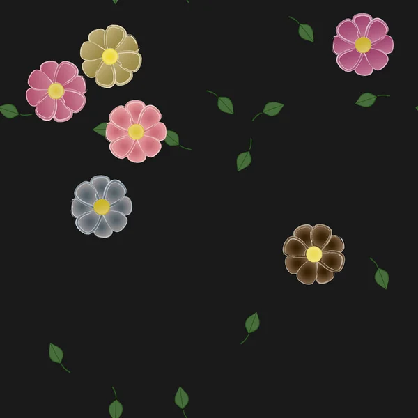 Flores Abstractas Con Hojas Patrón Sin Costura Ilustración Vectorial — Vector de stock