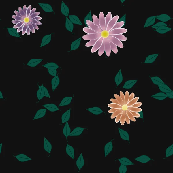 Eenvoudige Bloemen Met Groene Bladeren Vrije Samenstelling Vector Illustratie — Stockvector