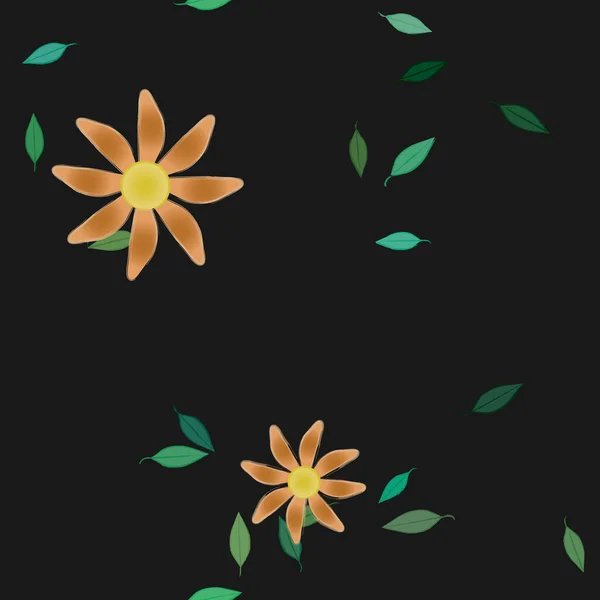 Flores Abstractas Con Hojas Patrón Sin Costura Ilustración Vectorial — Archivo Imágenes Vectoriales