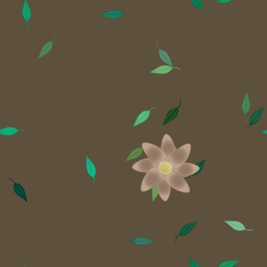 Serbest kompozisyonda yeşil yapraklı basit çiçekler, vektör illüstrasyonu