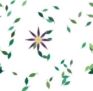 basit renkli çiçekleri olan serbest kompozisyon ve duvar kağıdı için yeşil yapraklar, vektör illüstrasyonu