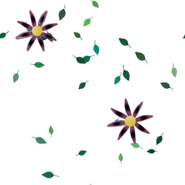 basit renkli çiçekler ve duvar kağıdı yaprakları ile serbest kompozisyon, vektör illüstrasyonu