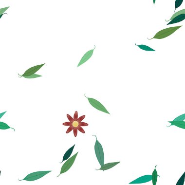 Serbest kompozisyonda yeşil yapraklı basit çiçekler, vektör illüstrasyonu