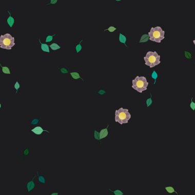 Serbest kompozisyonda yeşil yapraklı basit çiçekler, vektör illüstrasyonu