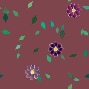 basit renkli çiçekler ve duvar kağıdı yaprakları ile serbest kompozisyon, vektör illüstrasyonu