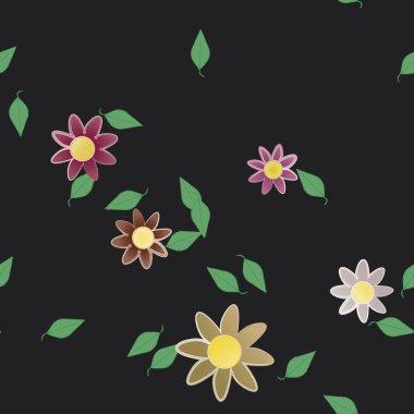 basit renkli çiçekler ve duvar kağıdı yaprakları ile serbest kompozisyon, vektör illüstrasyonu