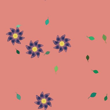 basit renkli çiçekler ve duvar kağıdı yaprakları ile serbest kompozisyon, vektör illüstrasyonu