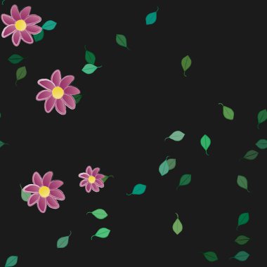 basit renkli çiçekler ve duvar kağıdı yaprakları ile serbest kompozisyon, vektör illüstrasyonu