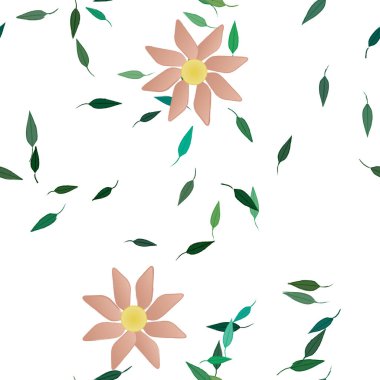 basit renkli çiçekler ve duvar kağıdı yaprakları ile serbest kompozisyon, vektör illüstrasyonu