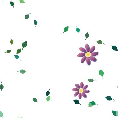 Serbest kompozisyonda yeşil yapraklı basit çiçekler, vektör illüstrasyonu