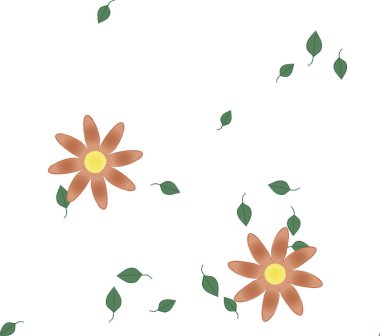 Serbest kompozisyonda yeşil yapraklı basit çiçekler, vektör illüstrasyonu