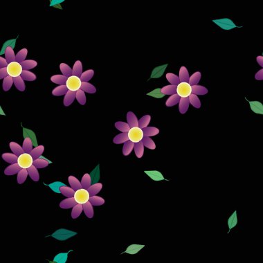 basit renkli çiçekler ve duvar kağıdı yaprakları ile serbest kompozisyon, vektör illüstrasyonu