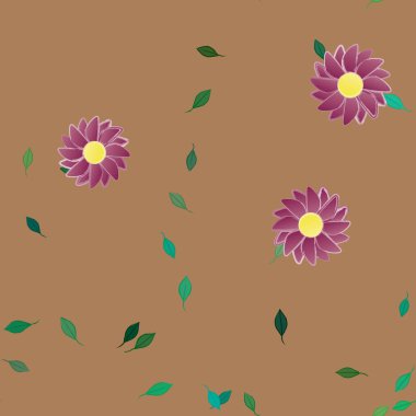 basit renkli çiçekler ve duvar kağıdı yaprakları ile serbest kompozisyon, vektör illüstrasyonu