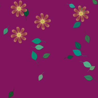 basit renkli çiçekler ve duvar kağıdı yaprakları ile serbest kompozisyon, vektör illüstrasyonu