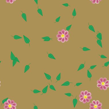 basit renkli çiçekler ve duvar kağıdı yaprakları ile serbest kompozisyon, vektör illüstrasyonu