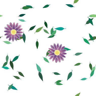 basit renkli çiçekler ve duvar kağıdı yaprakları ile serbest kompozisyon, vektör illüstrasyonu