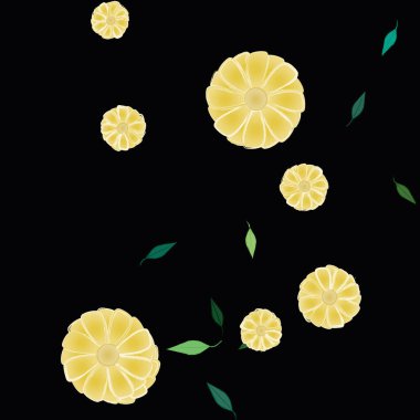 Serbest kompozisyonda yeşil yapraklı basit çiçekler, vektör illüstrasyonu