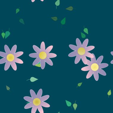 basit renkli çiçekler ve duvar kağıdı yaprakları ile serbest kompozisyon, vektör illüstrasyonu