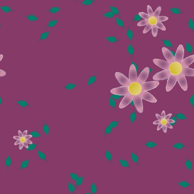 basit renkli çiçekler ve duvar kağıdı yaprakları ile serbest kompozisyon, vektör illüstrasyonu