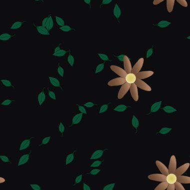 basit renkli çiçekler ve duvar kağıdı yaprakları ile serbest kompozisyon, vektör illüstrasyonu