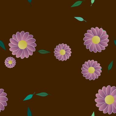 basit renkli çiçekler ve duvar kağıdı yaprakları ile serbest kompozisyon, vektör illüstrasyonu