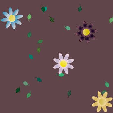 basit renkli çiçekler ve duvar kağıdı yaprakları ile serbest kompozisyon, vektör illüstrasyonu