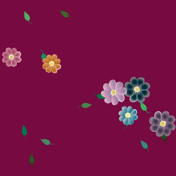 Flores Simples Con Hojas Verdes Composición Libre Ilustración Vectorial — Vector de stock