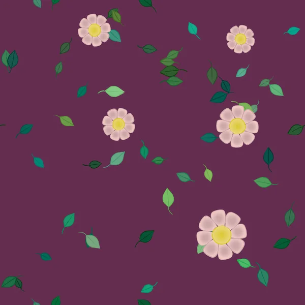 Enkla Blommor Med Gröna Blad Fri Sammansättning Vektor Illustration — Stock vektor