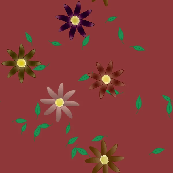 Flores Simples Con Hojas Verdes Composición Libre Ilustración Vectorial — Archivo Imágenes Vectoriales