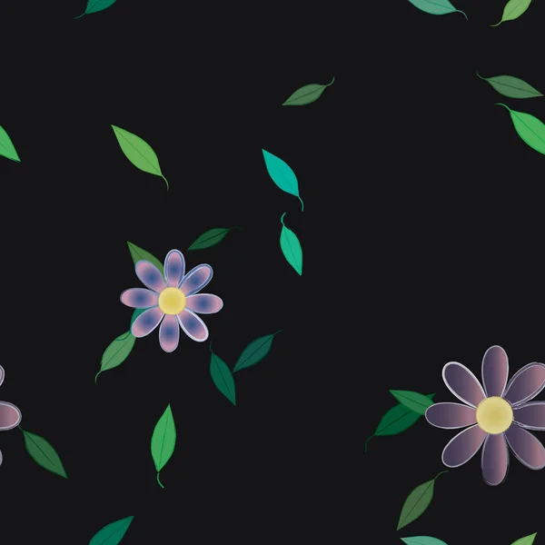 Fleurs Simples Avec Des Feuilles Vertes Composition Libre Illustration Vectorielle — Image vectorielle