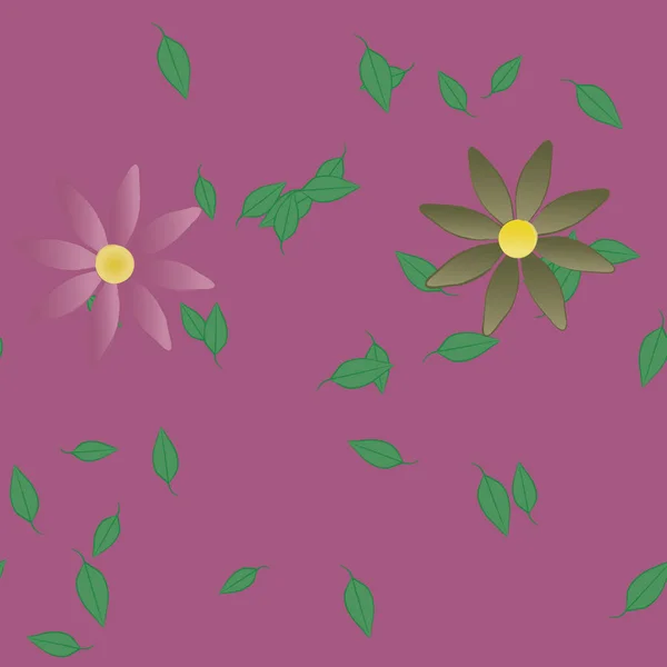 Composição Livre Com Flores Coloridas Simples Folhas Verdes Para Papel — Vetor de Stock