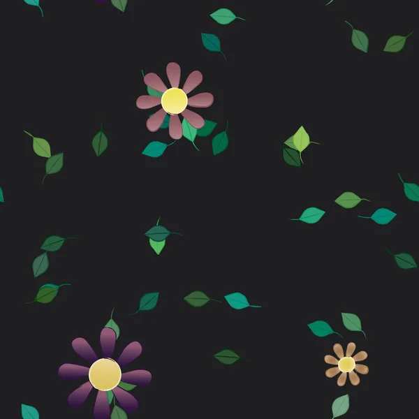 Flores Simples Con Hojas Verdes Composición Libre Ilustración Vectorial — Vector de stock