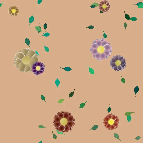 Fleurs Simples Avec Des Feuilles Vertes Composition Libre Illustration Vectorielle — Image vectorielle