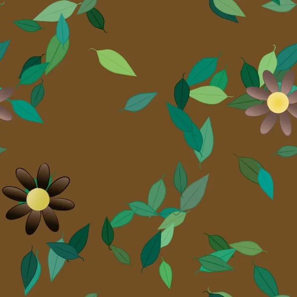 Composición Libre Con Flores Colores Simples Hojas Verdes Para Papel — Vector de stock