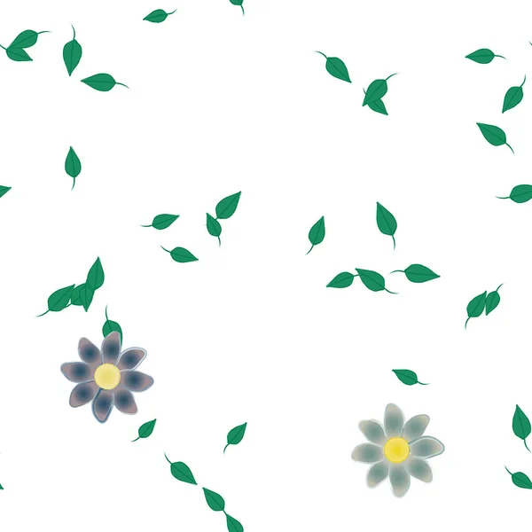 Eenvoudige Bloemen Met Groene Bladeren Vrije Samenstelling Vector Illustratie — Stockvector